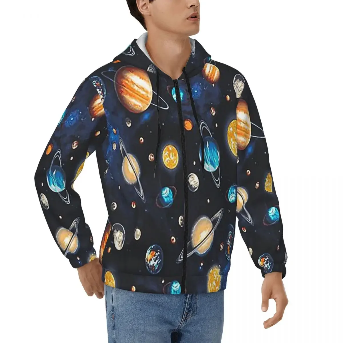 Solar System Space Planets Universe Zipper Hoodie Hip Hop Pullover Autumn Winter Men's Women's Sweatshirts Long Sleeve Tops