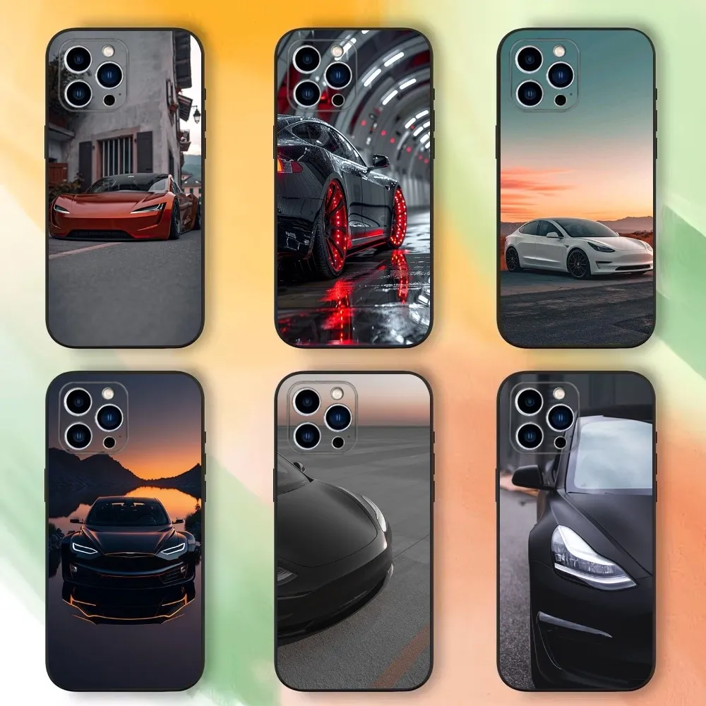 E-Electric T-Teslaes-s Car Phone Case For iPhone 16,15,14,13,12,11 Plus,Pro Max,XS,X,XR,SE,Mini,8,7，Soft Silicone Black Cover