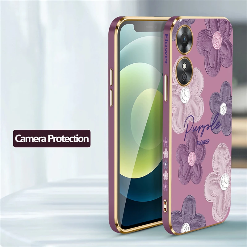 Flower Phone Case For OPPO A17 A15 A16 A31 A53 A54 A55 A57 A76 A92S A93 A94 A74 A5 A9 ShockProof Side Pattern Silicon Soft Cover