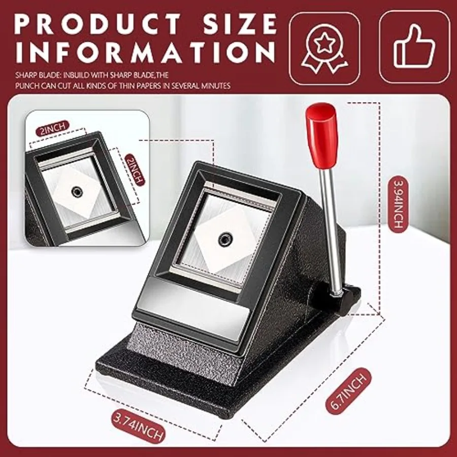 

Passport Photo Cutter 50 x 50 mm Picture Manual Square Punch Die Cutter Table Top Metal ID Pictures Cards Stamp Die Hole Punch