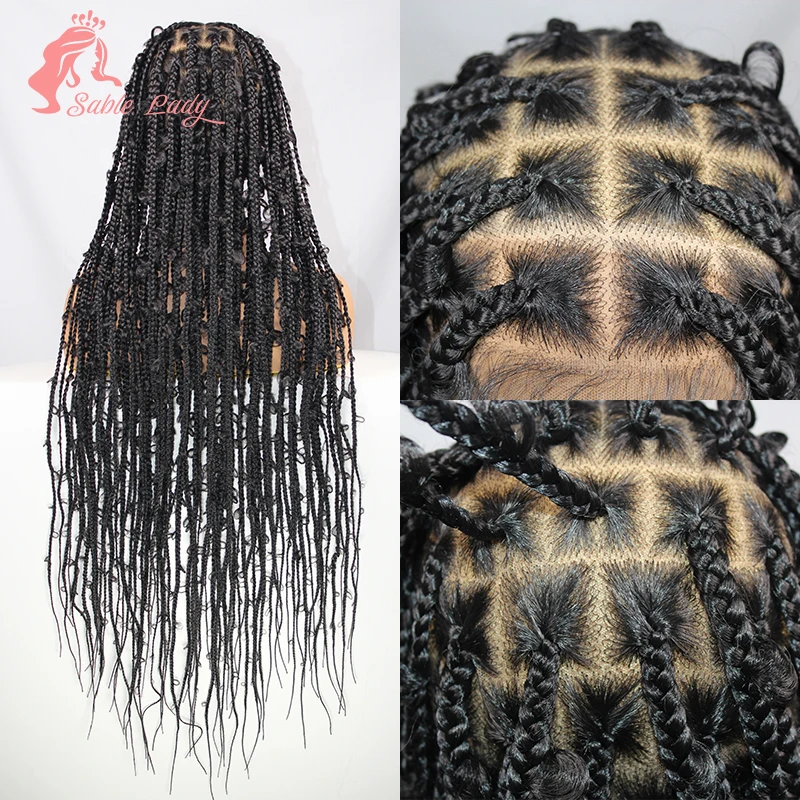 Peruca sintética com tranças de borboleta para mulheres negras, Full Lace Front, perucas trançadas de caixa, penteados, Sable Lady Hair