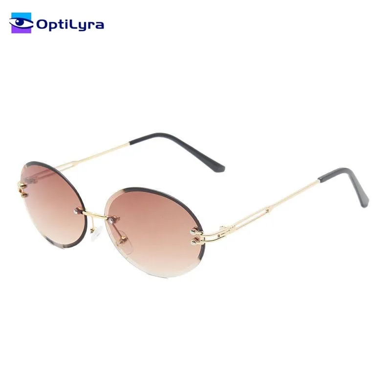 

OptiLyra Brand Vintage Metal Oval Frameless Sunglasses With UV400 Protection Punk-Style Sunglasses