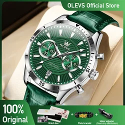 OLEVS Men's Watches Top Brand Young Fashion Original Quartz Wristwatch Waterproof Leather Starp Luminous Chronograph 24 Hour