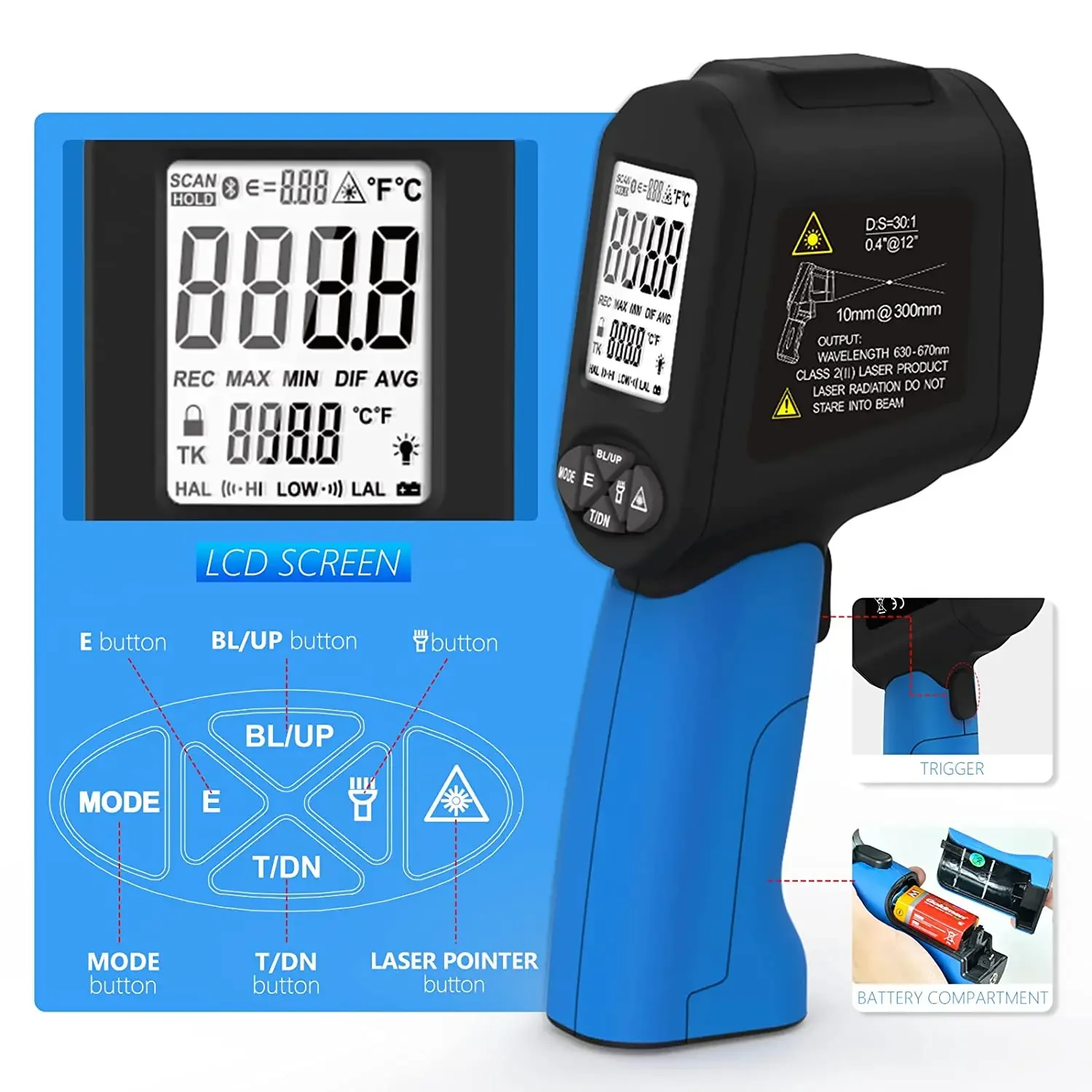 Digital Infrared Thermometer , -50 to 1580, Non-Contact Laser IR Pyrometer for Cooking, Pizza Oven, Industrial Measurement