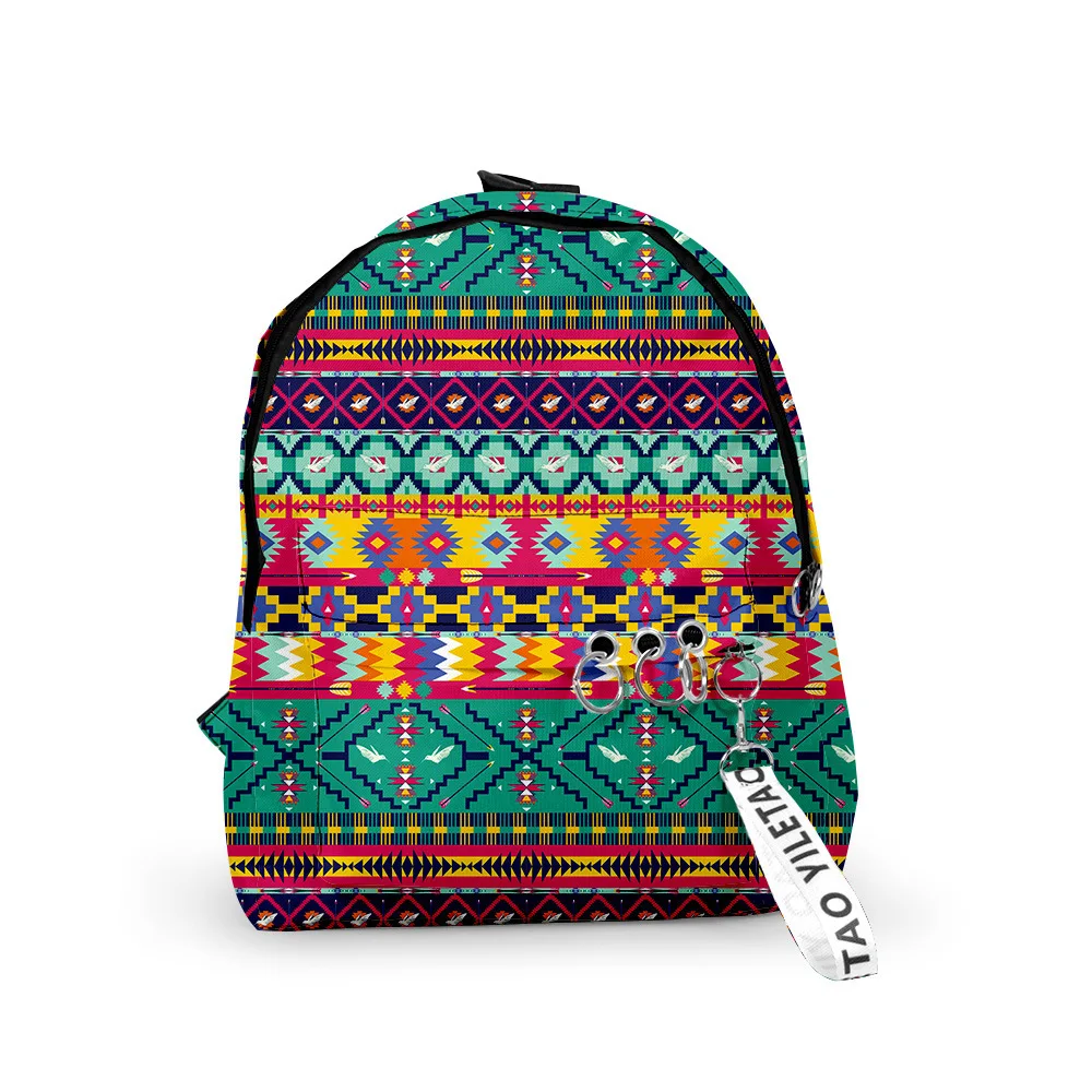 Trendy Youthful Aztec School Bags Notebook Backpacks Boys/Girls 3D Print Oxford Waterproof Key Chain Small Travel Bags