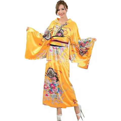 Japanese Traditional Yukata Kimono with Obi Vintage Women Evening Dress Geisha Kimonos Dress Festival Prom Show Cosplay Kimono