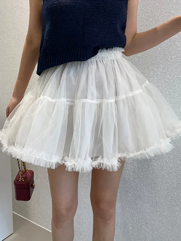 バレエ風ハイウエストチュールパフハーフスカート レディース 2025年春新作 Aライン着痩せ効果のある優しいショートスカート オンライン限定