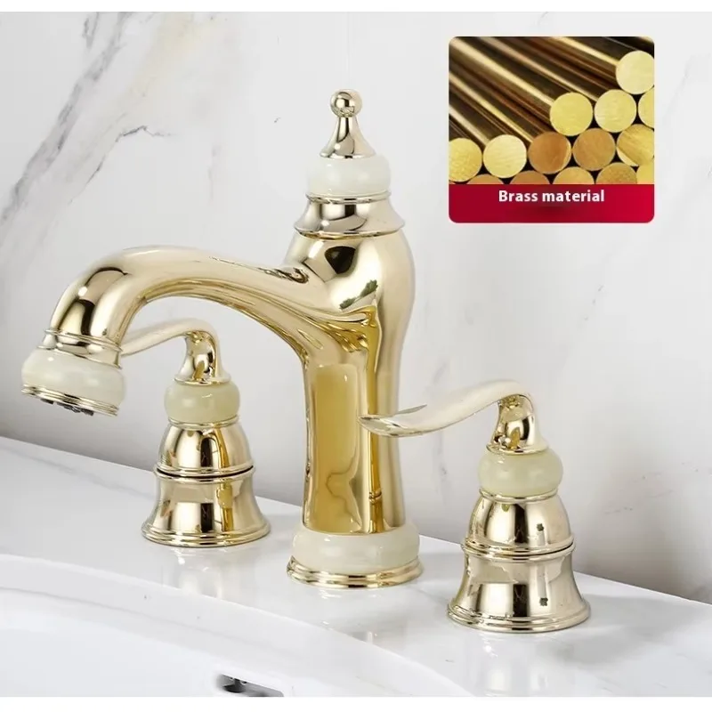 Golden Bathroom Hole Basin Faucet Hot and Cold Split Basin Faucet Bathroom Double Handle Three Piece Set