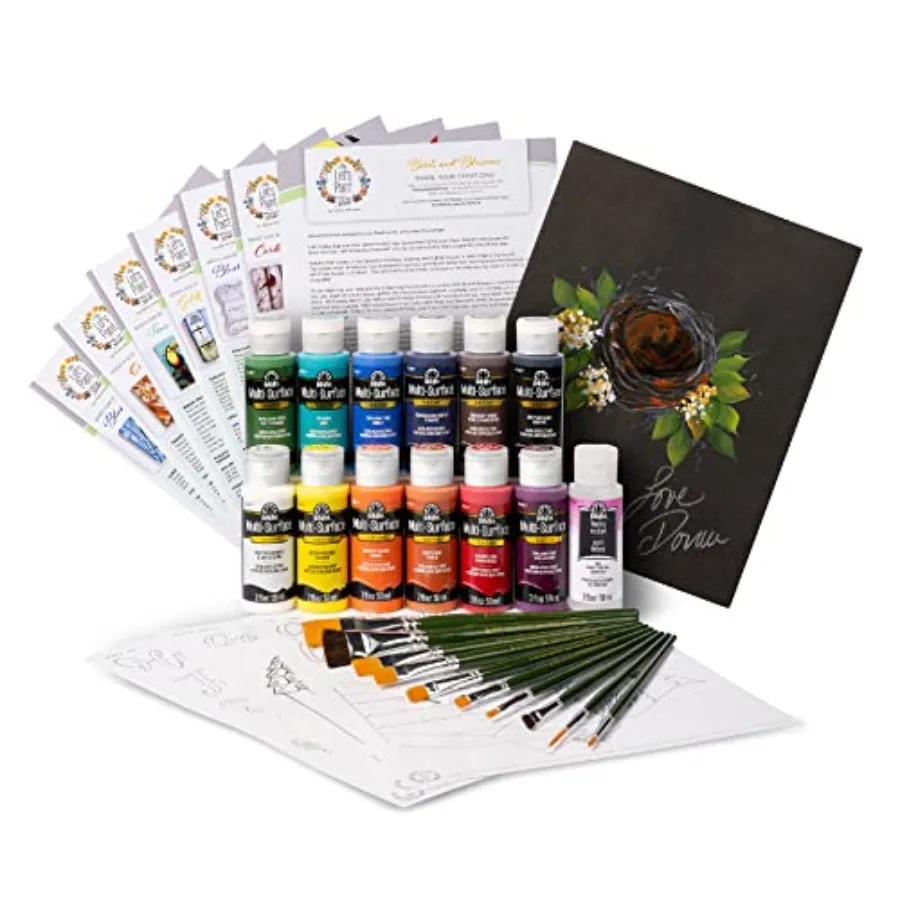 

One Stroke Birds and Blossoms Acrylic Paint Kit, 32 Piece Set Including 12 2 fl oz Multi-Surface Paints, 10 Brushes, 6 Teaching