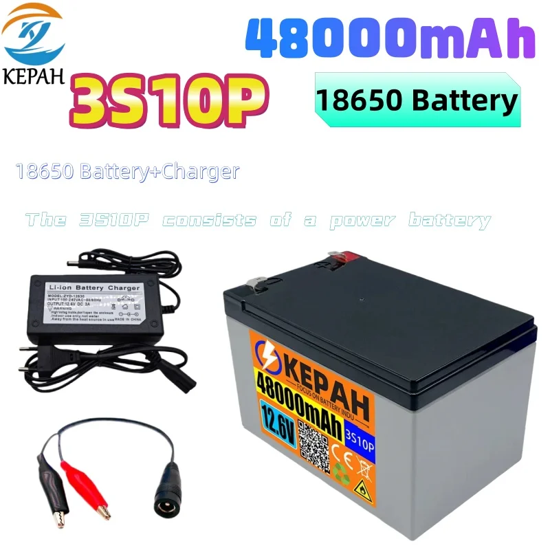

48Ah 12.6V Lithium Battery Pack + Fast Charger High Capacity for Solar Street Lamp Inverter Xenon Light