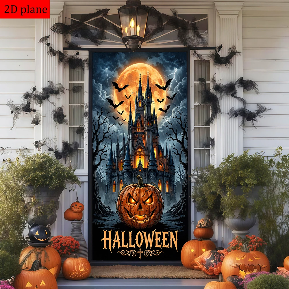 decoracao-de-halloween-para-porta-com-castelo-abobora-lanterna-lua-cheia-morcegos-e-tempestade-com-faixa-elastica-de-alta-elasticidade