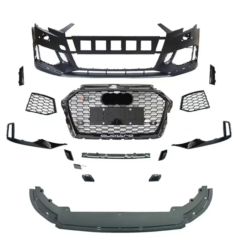 Body kit include Front bumper assembly with grille for A3 2017 2018 2019 upgrade to RS3 model PP bodykit