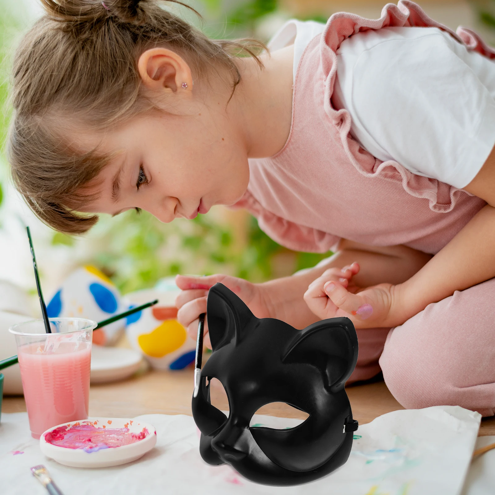 

4pcs Blank Mask DIY White Handmade Cat Props Plastic Masquerade Animal Face Costume Halloween Party Waterproof Black