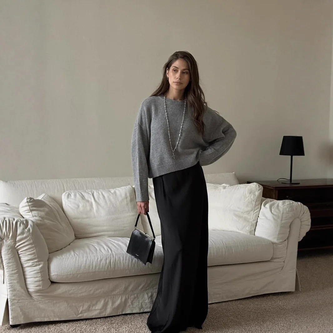 

Zekye Woman Clothing Knitwear Thickened Short Round Neck Solid Color Sweater Zara Winter 2025 Women's Light Sweaters and Jumpers