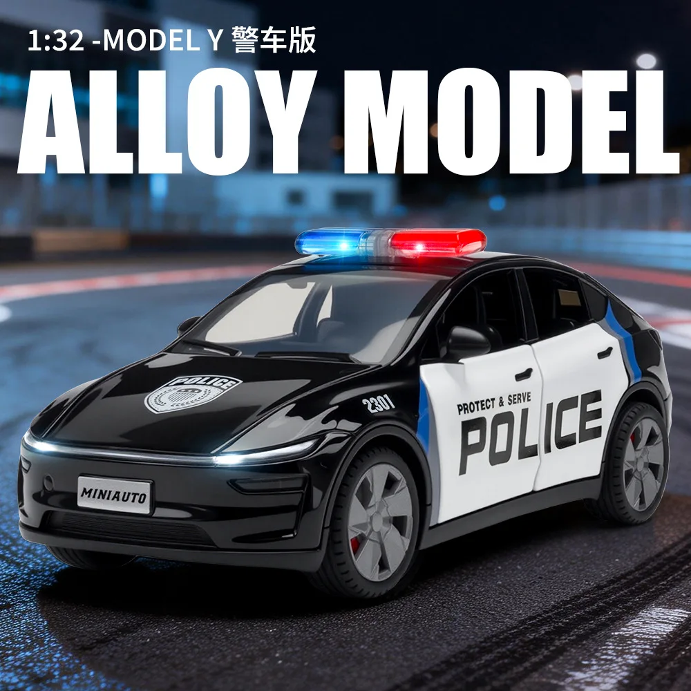 

1:32 Simulation Alloy New Energy model Y Police Model, Electric Vehicle Style Sound Light Pull Back Action Kids Toy Car