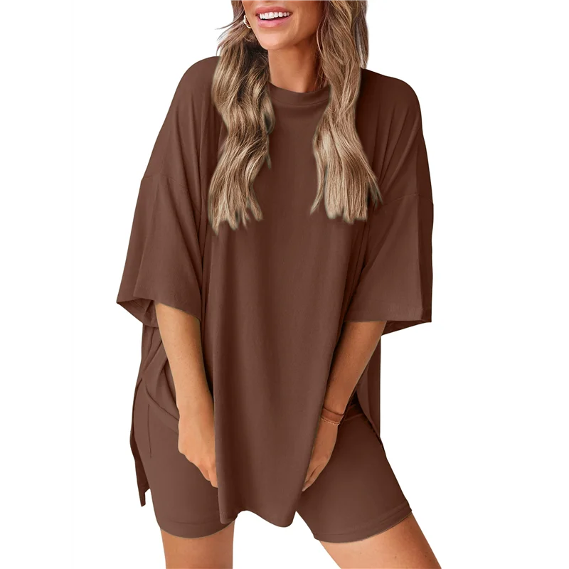 

ABP-Женский повседневный костюм из двух предметов, летняя повседневная свободная рубашка, велосипедные шорты, подходящая одежда для путешествий в аэропорту