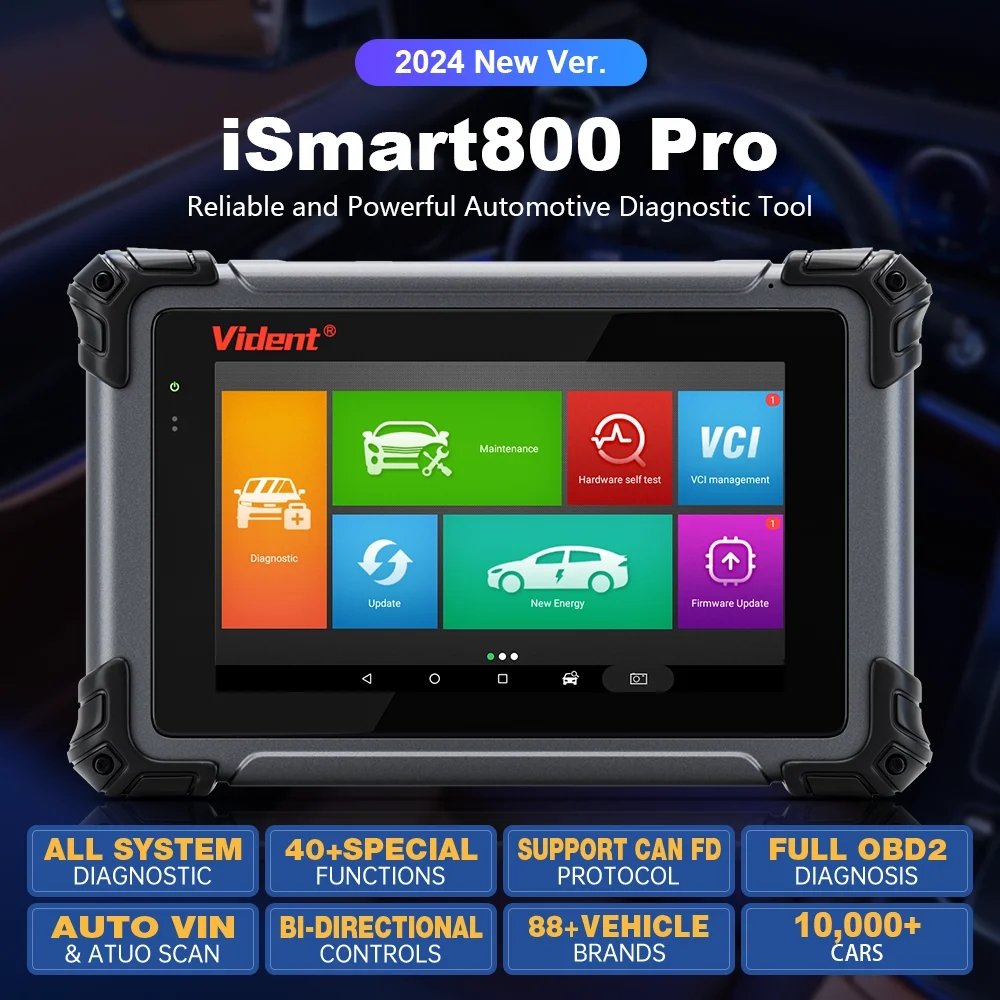 VIDENT iSmart800 Pro OBD2 Scanner Bi-directional Control Scan Tool CAN FD/DOIP 37 Services All System Diagnostic Tool