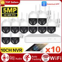 10Channel 5MP Battery Solar Powered Cctv Camera Kit 10CH Outdoor Wireless Wifi Solar Dual Light Source Security Camera System