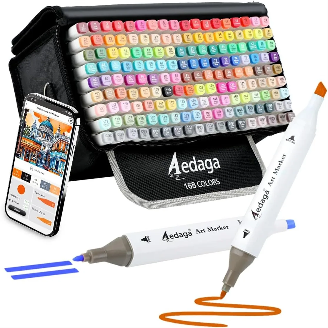

168 Colors Alcohol Markers, Dual Tip & Kickstand Case for Adult Coloring, Drawing, Sketching, Great Gift