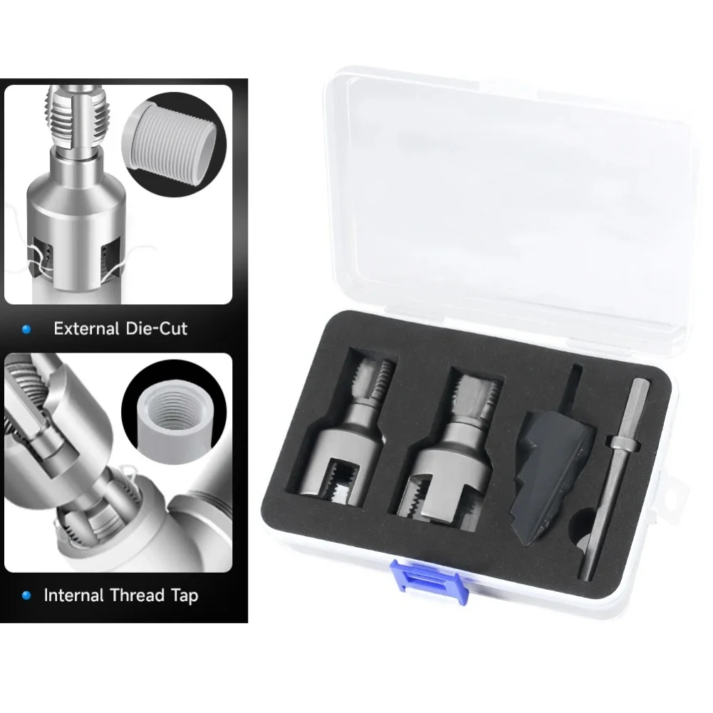 Pipe Threader Drill Bit Kit For 1/2 And 3/4 Pipe Internal External Threading Triple Flute Counterbore With Hex-Shank
