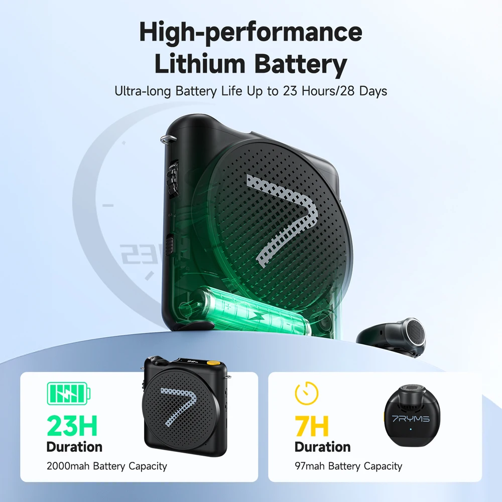 7RYMS WA2 2.4G مكبر صوت لاسلكي، مضخم صوت Denoise مع ميكروفون Lavalier للمعلمين والكلام والدليل السياحي والمدربين