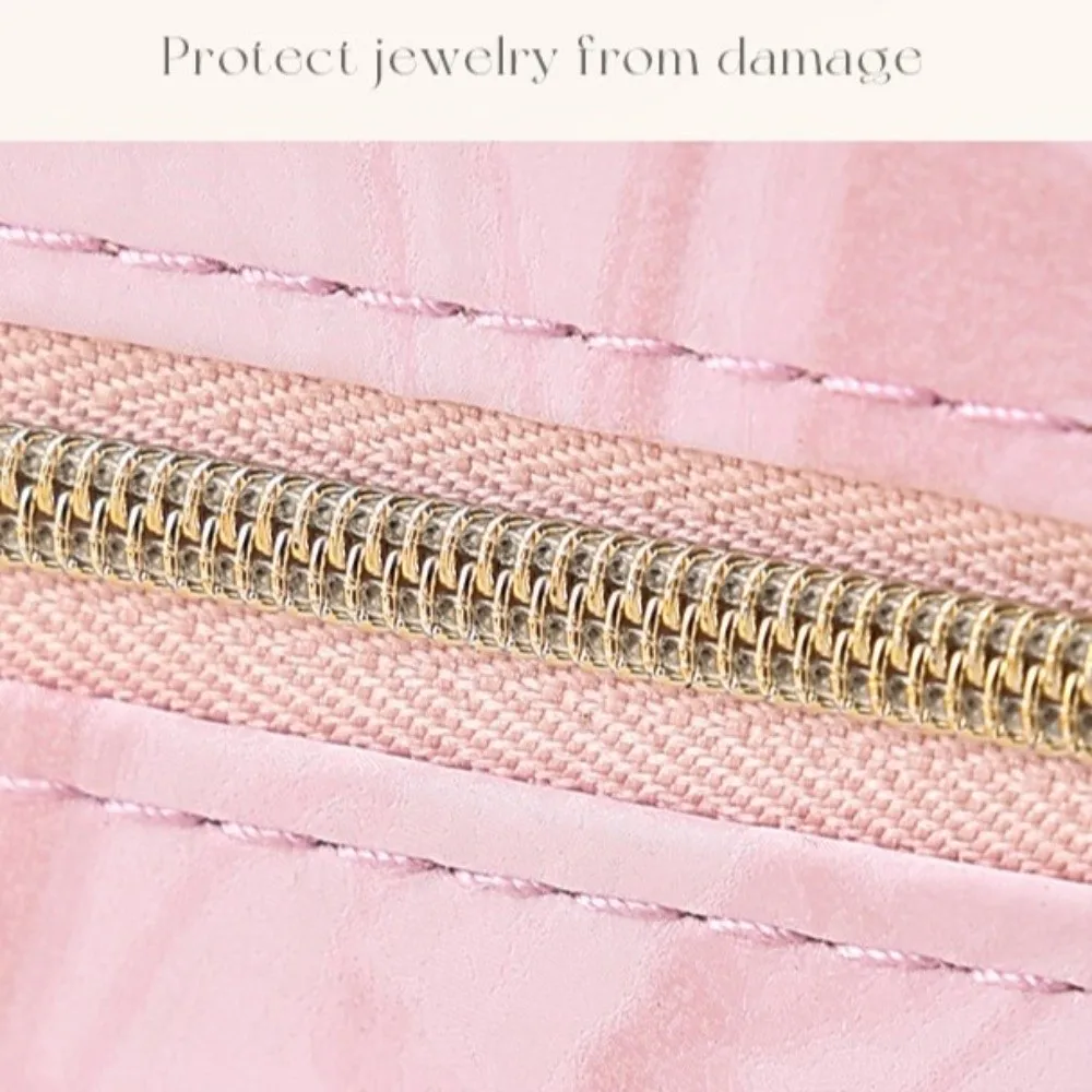Caja de almacenamiento de joyería portátil, organizador en capas, pendientes, collar, anillo, joyero con cremallera, Mini estuche de exposición de joyería de viaje