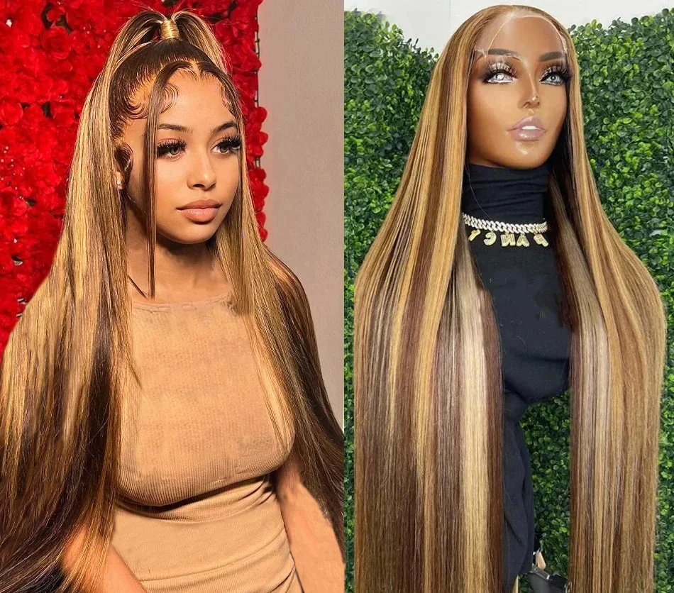 #27 Honey Blonde Human Hair Straight Wig 13X6 Lace Frontal Preplucked Wig 13x4 2040 30 34 Inch Lace Front Colored Wigs For Women