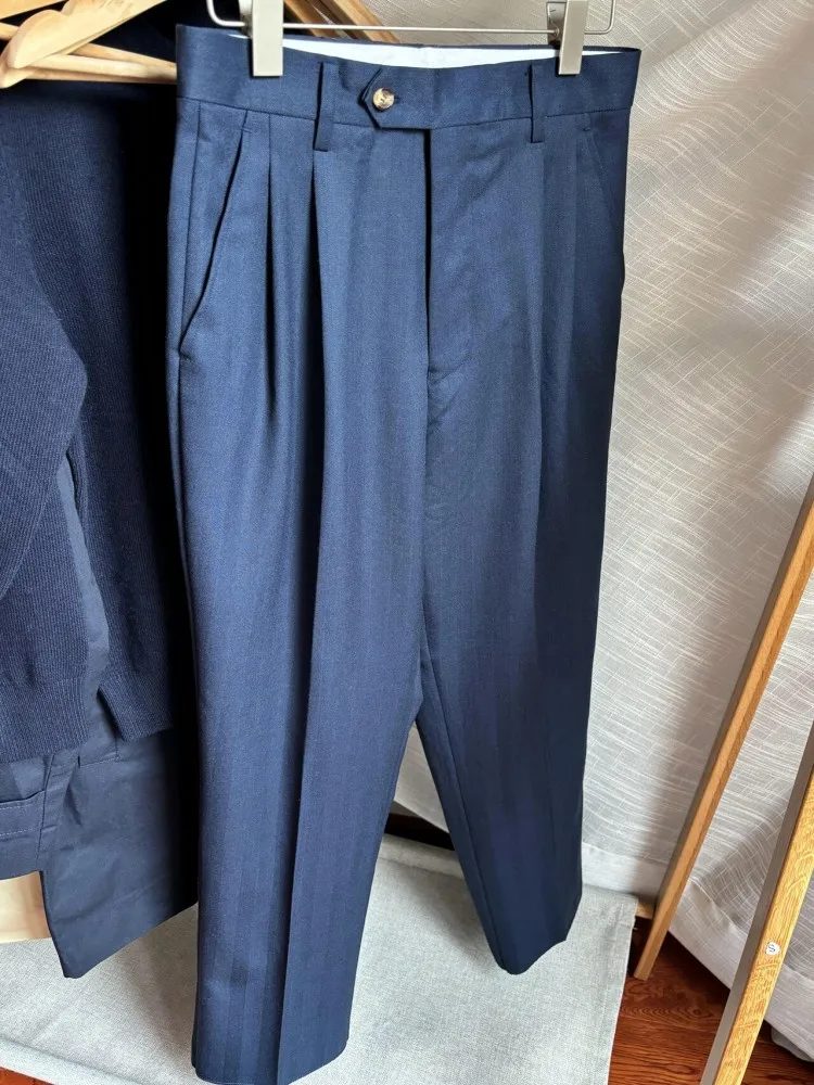 Autumn Vintage Business Men Work 100% Wool Suit Pants Loose Fit Straight Cargo Pants Office Man Long Trousers Streetwear Pants