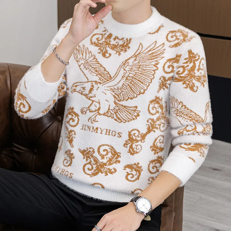 

Высококачественный мужской свитер из хрустальной норки с высоким воротником, зимний теплый трикотаж, повседневная базовая длинная свева, внутренняя одежда для молодежи