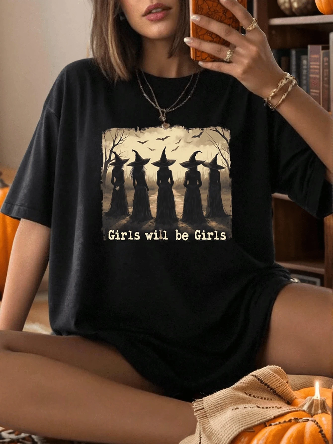 

Женская футболка на тему ведьмы на Хэллоуин для девочек будет девочка с принтом, футболка с короткими рукавами и круглым вырезом, весна-лето