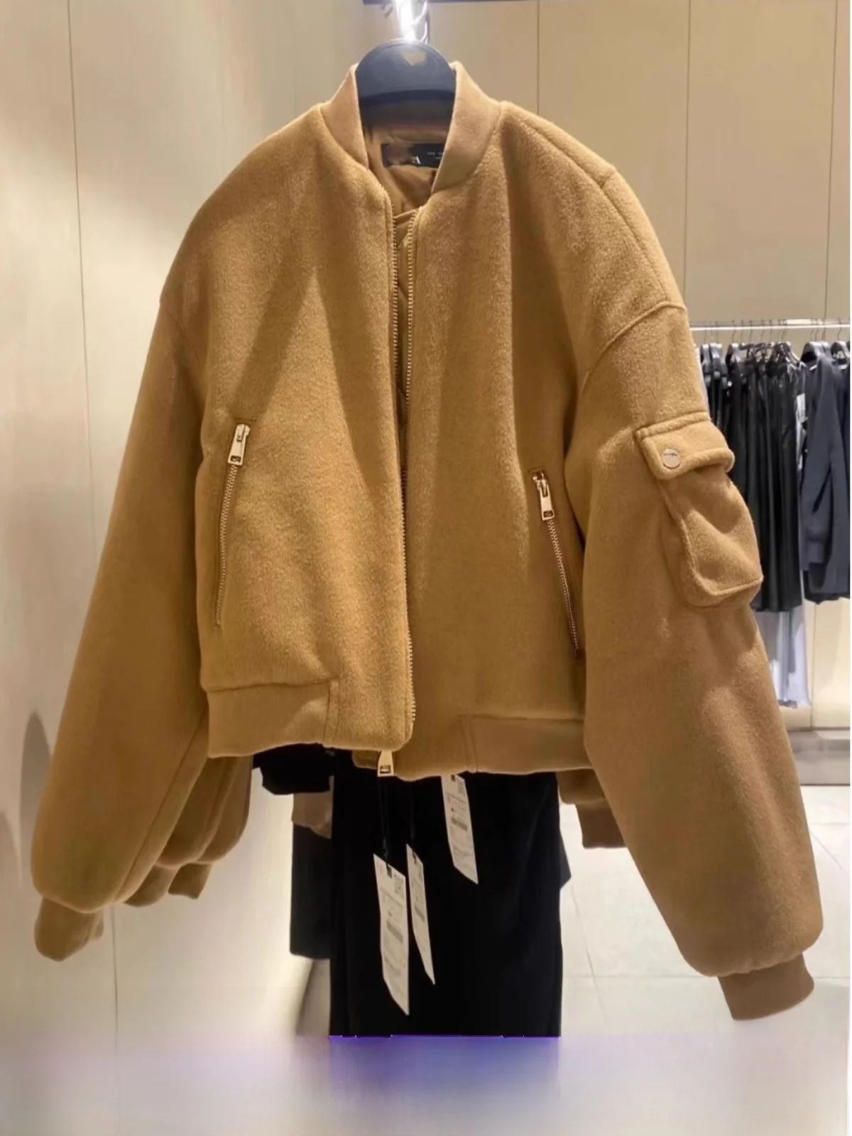 Autumn Winter New Arrival Women's Loose Fit Pilot Jaet Stand Collar Zipper Closure  Color Faion Versatile Outerwear