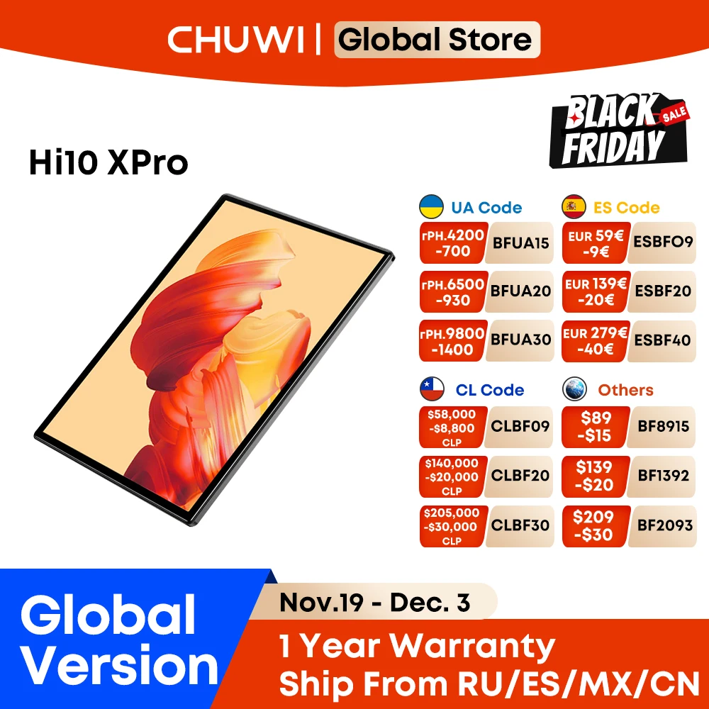 

CHUWI Hi10 XPro 4GB RAM 128GB ROM 10.1" Tablet 4G LTE Widevine L1 Unisoc T606 Tablets PC 2.4G/5G Wifi Android 13 7000mAh Battery