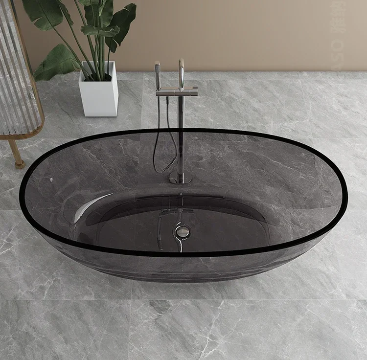 Sell like hot cakes Transparent bathtub home artificial stone resin color crystal tank hotel B&B freestanding double bathtub