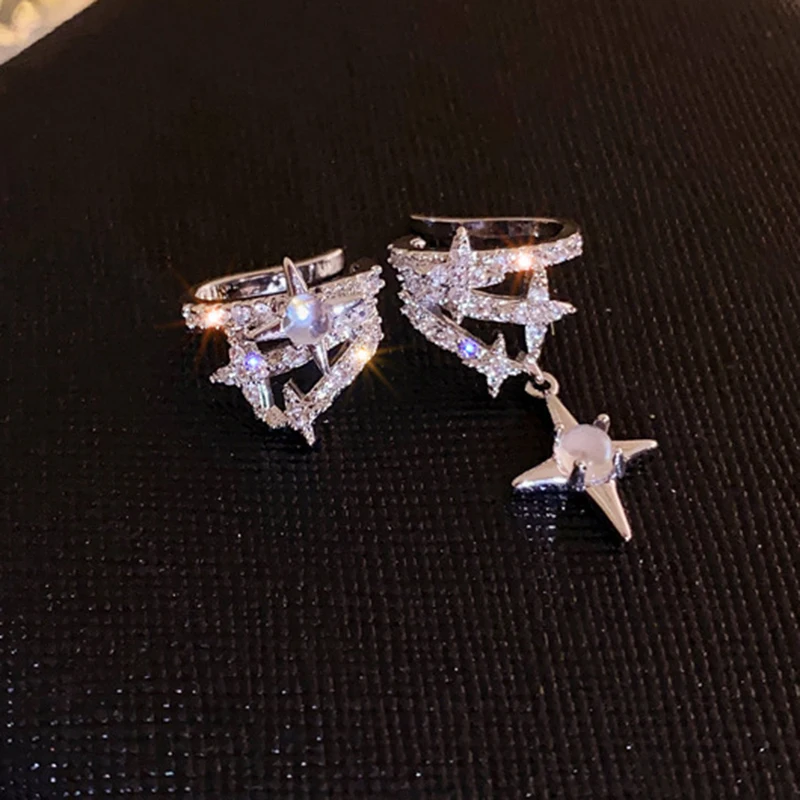 No Piercing Ear Clip Earrings For Women Asymmetry Zircon Cross Star Fake Cartilage Ear Cuff Y2k Accessories Jewelry Gifts EF185 image 3