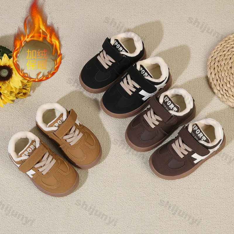 

Boys Girls Plush Warm Cotton Shoes Kids Casual Sports Shoes 2025 Autumn Winter Comfortable Children Fashion Anti Slip Sneakers
