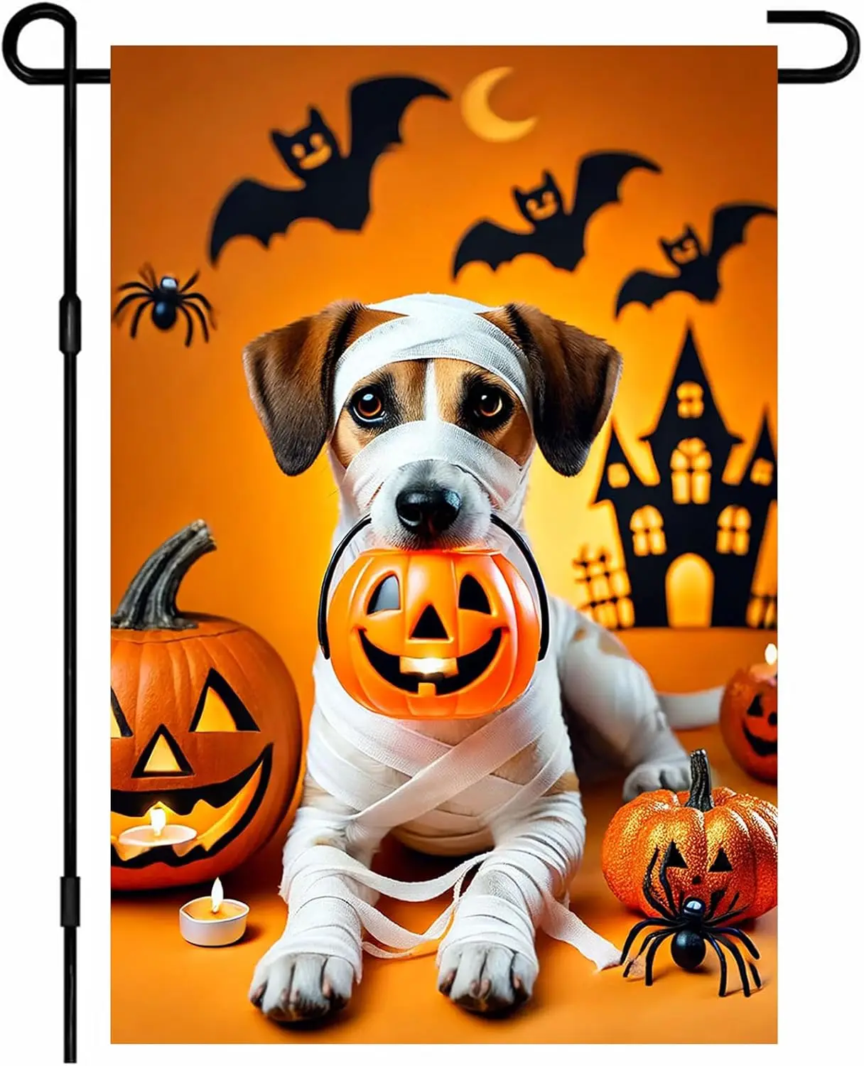 IVN Halloween Garden Flag 12x18 Inch Double Sided Dog Jack Russell Terrier Mummy Pumpkin Candy Trick or Treat Jack O’ Lanter jjp