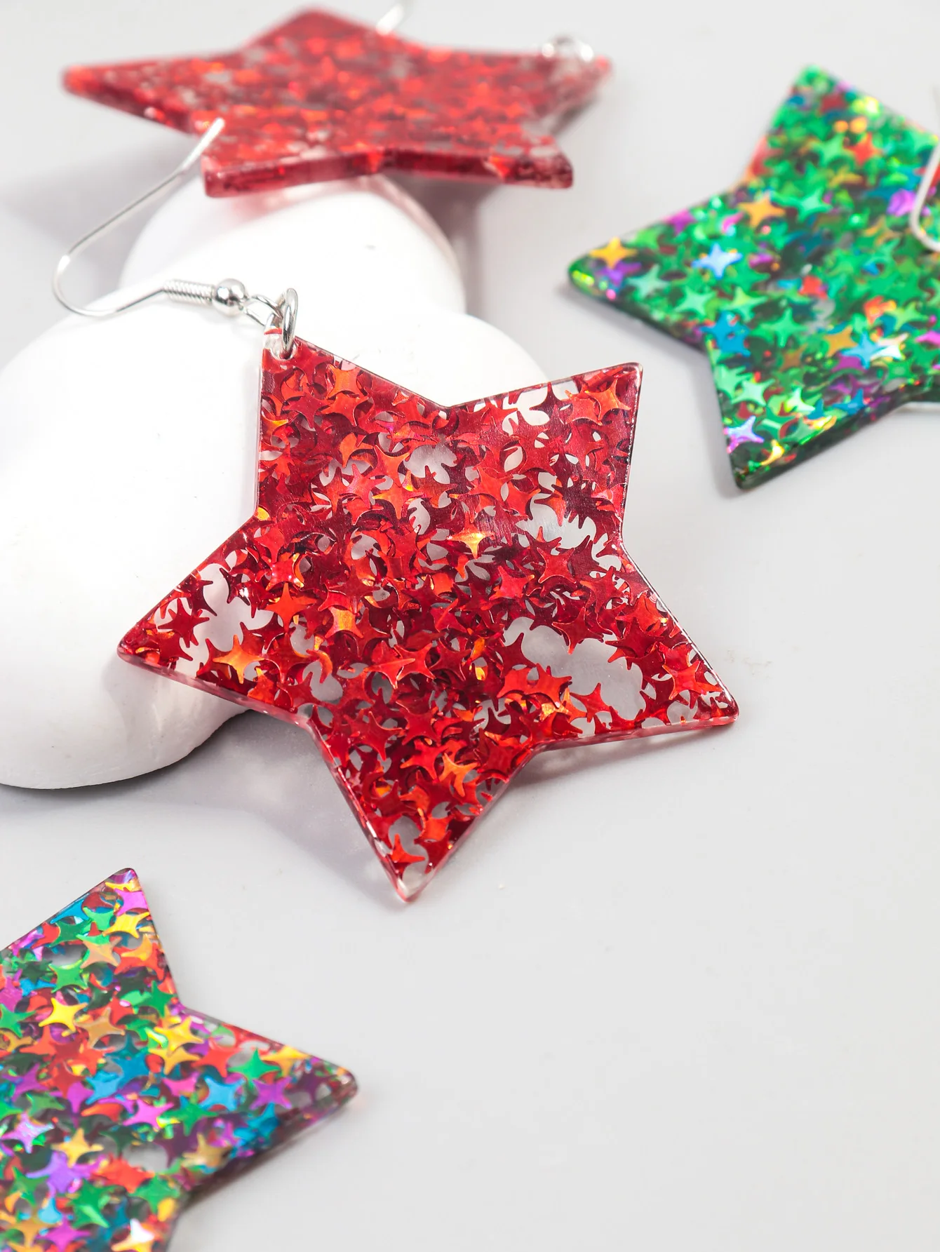 4pair/set Merry Christmas Sequin Star Acrylic Earrings for Women New Glitter Colorful Pentagram Earring Party Jewelry Sets Gifts