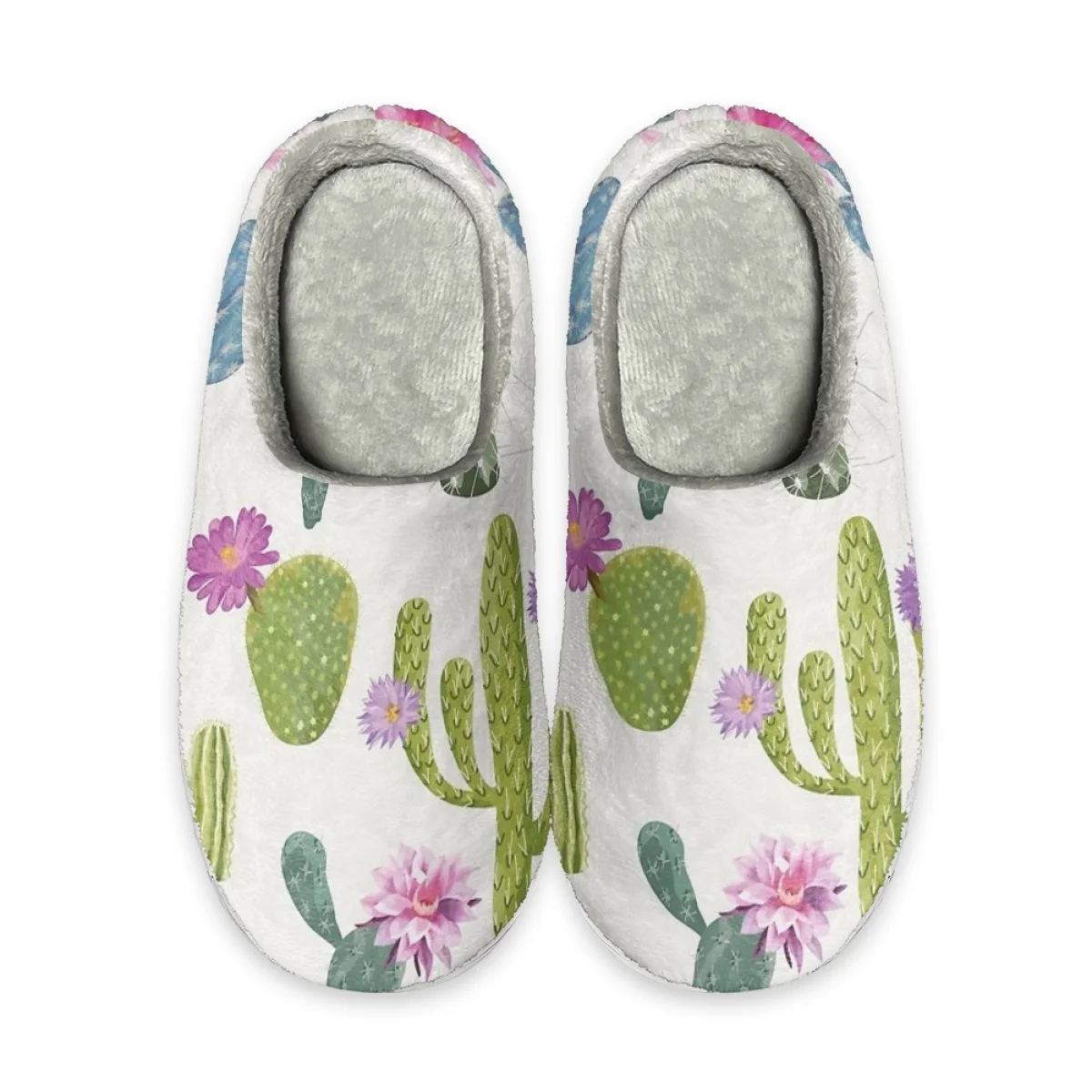 Beliodome Flowering Cactus Design House Cotton Custom Slipper Womens Indoor Slip On Shoes Lightweight Bedroom Warm Rubber Sole