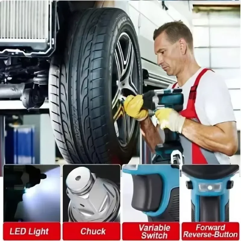 Brushless Cordless Electric Impact Wrench 1/2 Inch 18V Battery Compatible Power Tool for Automotive Repair For Makita Battery