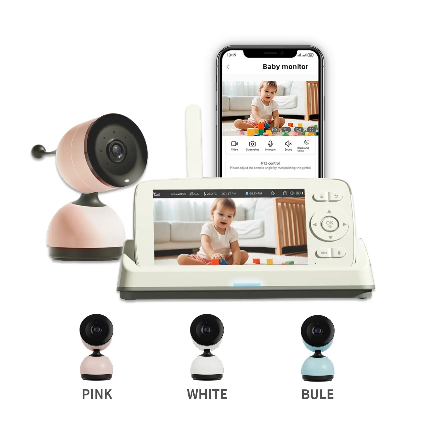 5 Inch Video HD Baby Monitor With Pan Tilt Camera 2.4G WiFi PTZ Motion Tracking Security Protection Two Way Audio Cam USB Charge