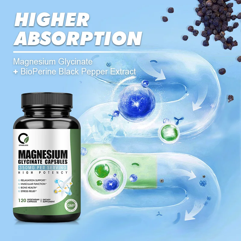 Magnesium Glycinate Pills with Black Pepper - Promotes Relaxation & Sleep – Supports Bone, Muscle & Heart Health - Kosher, Vegan