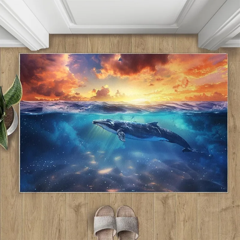 3D Optical Illusion Ocean Door Mat Dolphin Coral Pattern Welcome Rug Soft Non-Slip Home Decor Carpet for Living Room Bedroom
