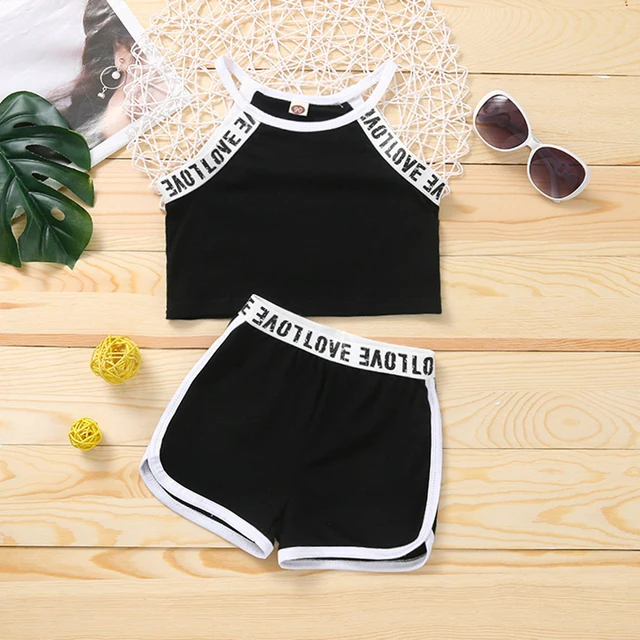 Letni modny zestaw odzieży sportowej dla dzieci 2-6Y Patchwork Letter Camisole i szorty 2 szt. dla dziewczynek Dziecięca kamizelka na co dzień