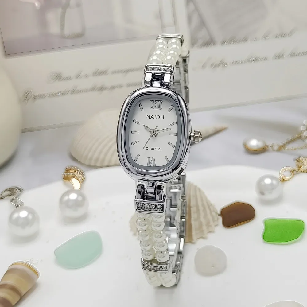 

Роскошные часы для женщин, простые кварцевые часы с овальным циферблатом, женские браслеты с инкрустацией жемчугом, наручные часы, дропшиппинг, подарки Relojes