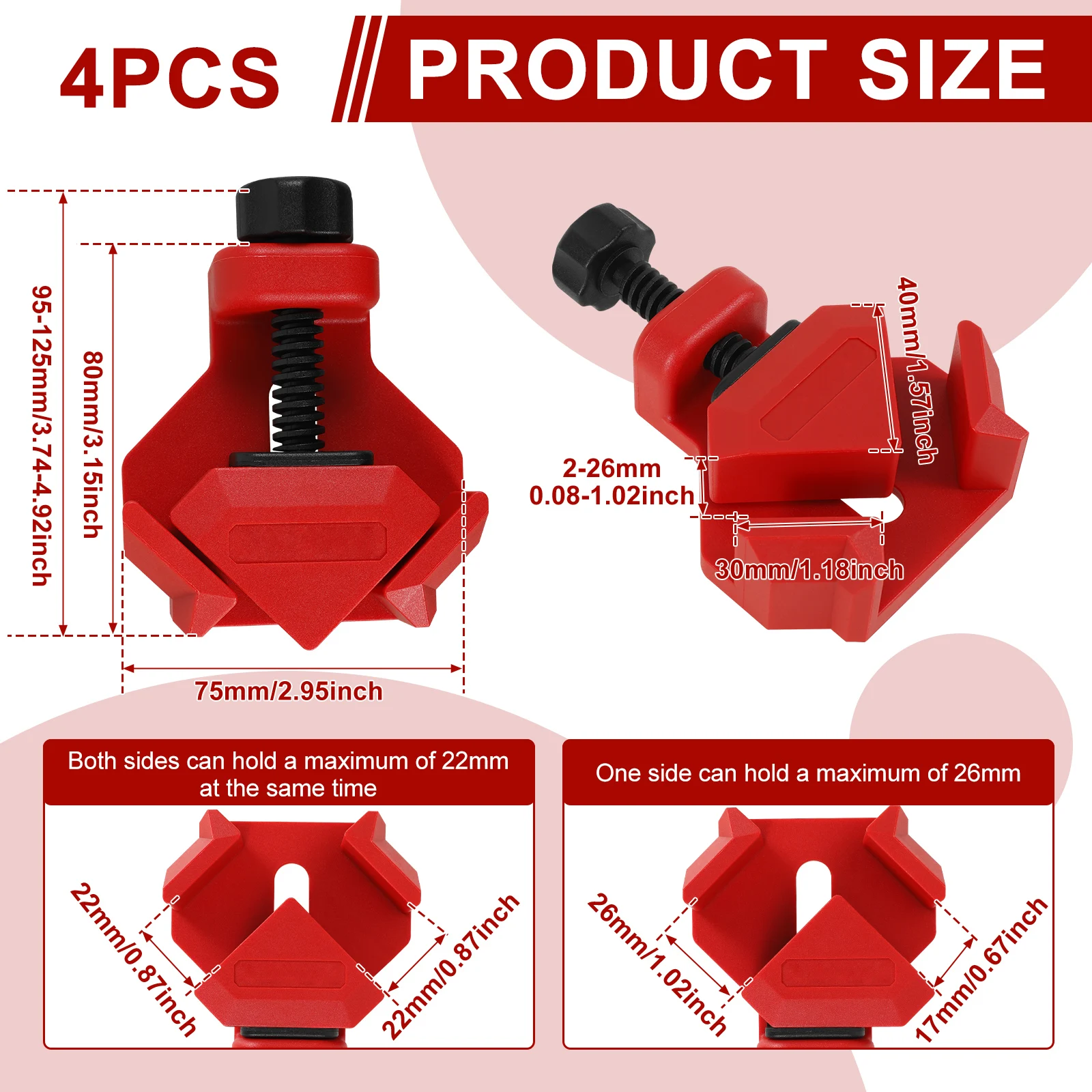 

4Pcs 90 Degree Corner Clamps for Woodworking 25KG Strong Clamping Fast Adjustable Quick Spring Holder Photo Picture Frame Fixer