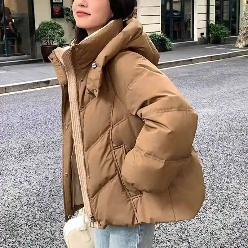 Winter Women's Thickened Hooded Cotton Jacket Korean Loose Versatile Warm Cotton-padded Jackets Female Windbreak Outerwear