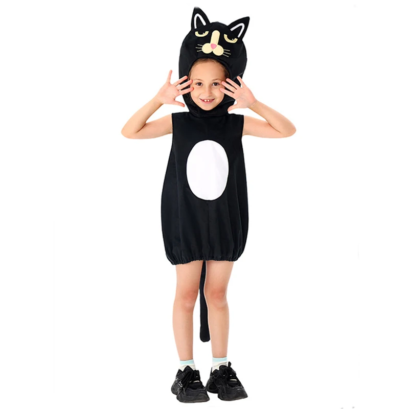 

Новое поступление, детский нарядный костюм на Хэллоуин с милым котенком для девочек, костюм книжной недели с животными, костюм черной кошки для детей