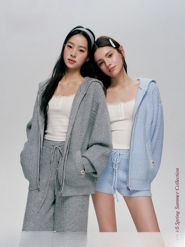 

Liilou Wool Blend Knitted Hat Casual Pants Set Women's Fashion Spring Outfit Long Sleeve Zipper Closure Polyester Blend