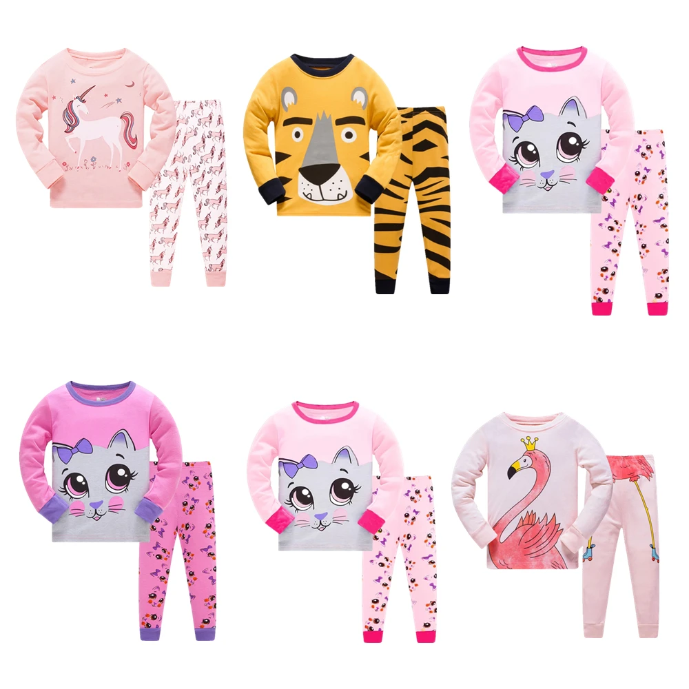 Toddler Girls Long-sleeved Flamingo Cartoon Print Pajamas Set 2-Piece