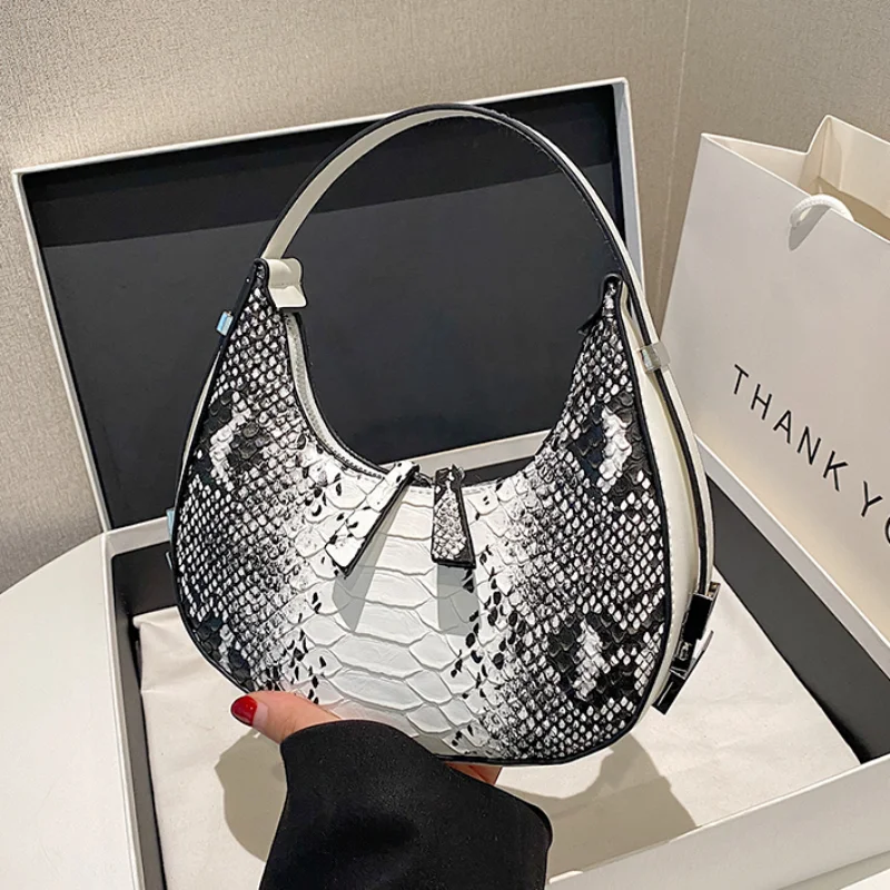 Snake Print Underarm Shoulder Bag for Women 2024 Trend Retro Female Bag High Quality Leather Dumpling Shape Luxury Small Handbag